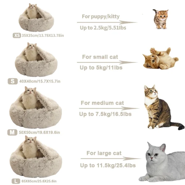 2-in-1 Round Plush Pet Bed – Soft Warm Nest for Cats & Small Dogs, Long Plush Comfort House