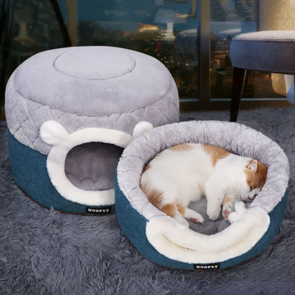 Plush Winter Cat & Dog Bed – Soft Warm Kennel Nest with Cushion for Small Pets
