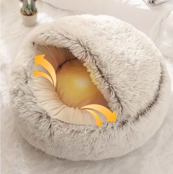 2-in-1 Round Plush Cat Bed – Warm Cat Nest & Puppy Cave Sofa for Cozy Sleeping