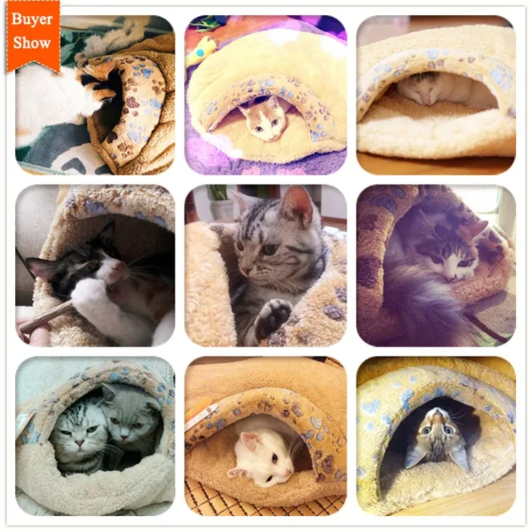 Warm Cat House & Sleeping Bag – Soft Hamburger-Style Pet Bed for Cats or Small Dogs, S/M Sizes