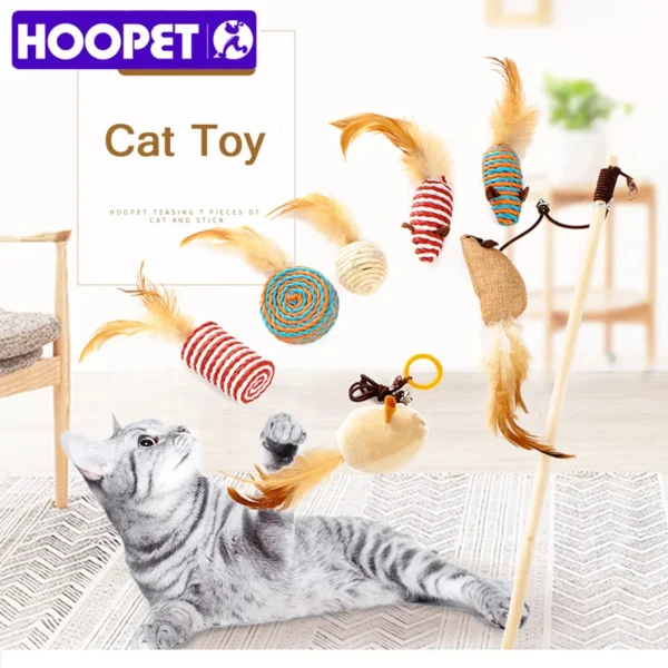 HOOPET Cat Toy Set – Interactive Teaser Rods with Hairy Mouse for Kittens & Cats