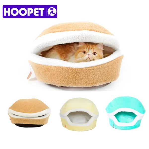 Warm Hamburger-Style Cat Bed – Windproof Disassemblable Pet Nest for Cats & Small Dogs, Cozy Winter Hideout