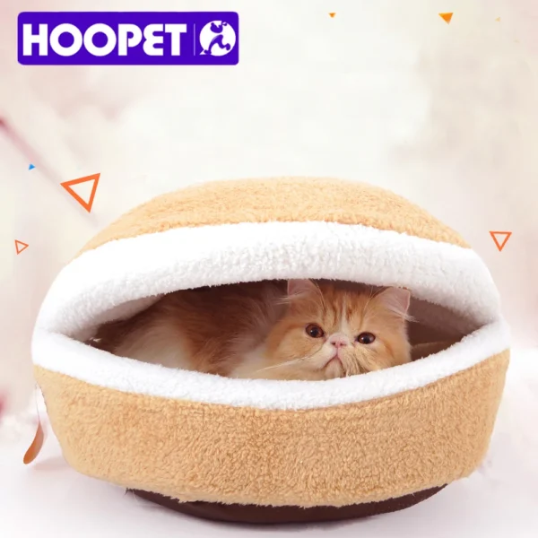 Warm Hamburger-Style Cat Bed – Windproof Disassemblable Pet Nest for Cats & Small Dogs, Cozy Winter Hideout