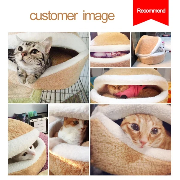 Warm Hamburger-Style Cat Bed – Windproof Disassemblable Pet Nest for Cats & Small Dogs, Cozy Winter Hideout