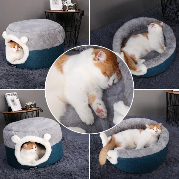 Plush Winter Cat & Dog Bed – Soft Warm Kennel Nest with Cushion for Small Pets