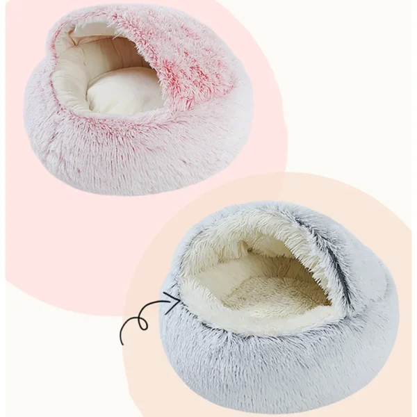 2-in-1 Round Plush Cat Bed – Warm Cat Nest & Puppy Cave Sofa for Cozy Sleeping