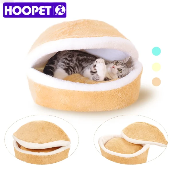 Warm Hamburger-Style Cat Bed – Windproof Disassemblable Pet Nest for Cats & Small Dogs, Cozy Winter Hideout