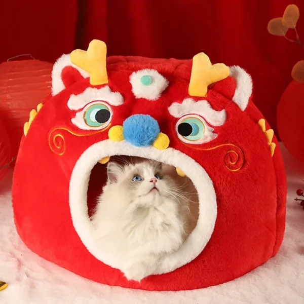 Winter Warm Cat Cave Bed – Cozy Tent-Style Nest for Cats & Small Dogs, Deep Sleep Pet Basket Mat