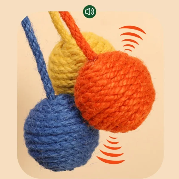 HOOPET Hanging Jute Rope Ball Toy – Colorful Sisal Cat Teaser Set