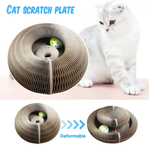 HOOPET Foldable Cat Scratch Board with Bell Ball – Round Corrugated Cardboard Toy