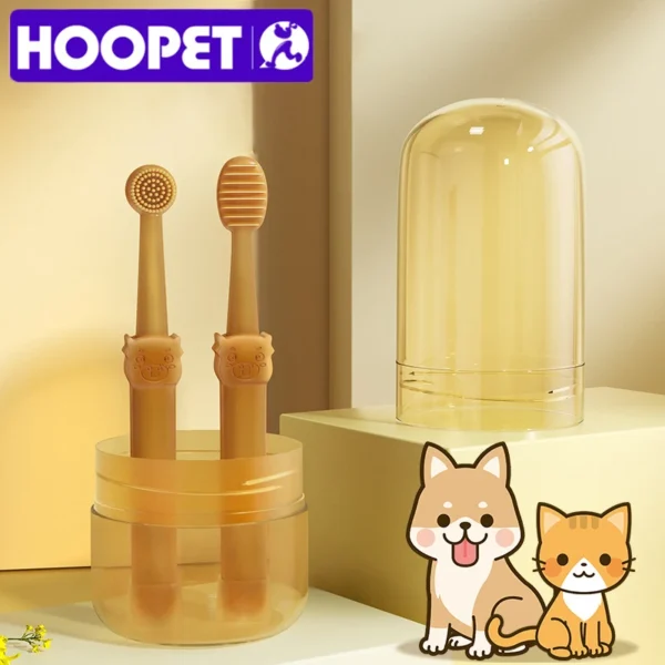 HOOPET Cat & Dog Toothbrush Set – Edible Toothpaste, Silicone Finger Brush, Bad Breath & Plaque Removal Kit