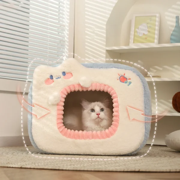 Cozy Cat Cave Bed – Warm Tent-Style Pet House with Soft Cushion for Kittens and Small Dogs