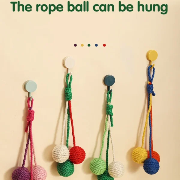 HOOPET Hanging Jute Rope Ball Toy – Colorful Sisal Cat Teaser Set