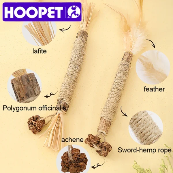 HOOPET Catnip Molar Stick – Natural Wooden Polygonum & Lafite Grass Cat Toy