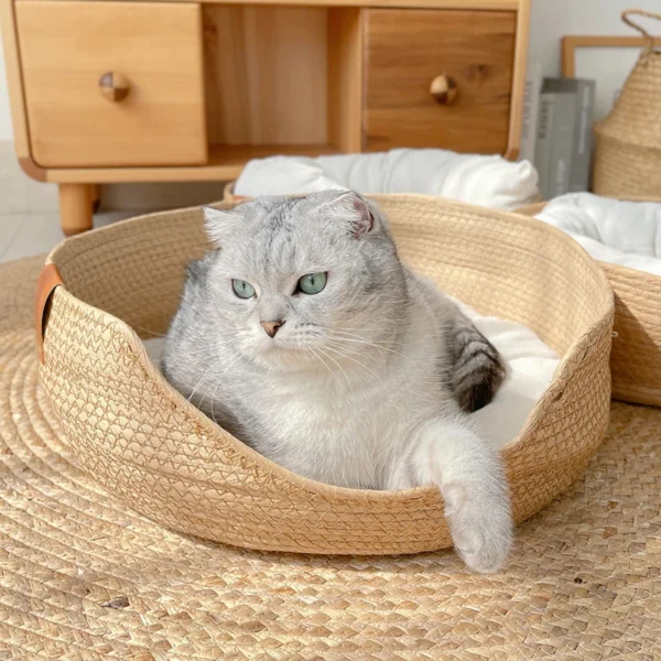 Handwoven Bamboo Pet Bed – Four Seasons Cozy Kennel Sofa for Cats & Small Dogs | Breathable, Durable Nest-Style Pet Cushion
