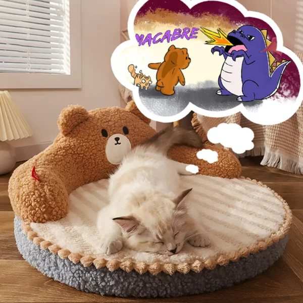 Bear-Shaped Cat Sofa Bed – Washable Sleeping Cave Mat for Small Dogs & Kittens | Cozy Kennel Nest with Sponge Cushion