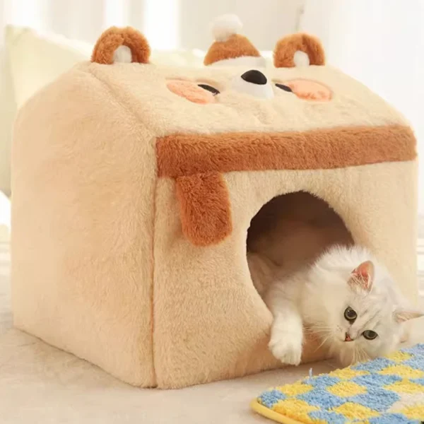 Winter Warm Cat Cave Bed – Soft Pet House & Mat for Cats and Small Dogs, Cozy Deep Sleep Nest