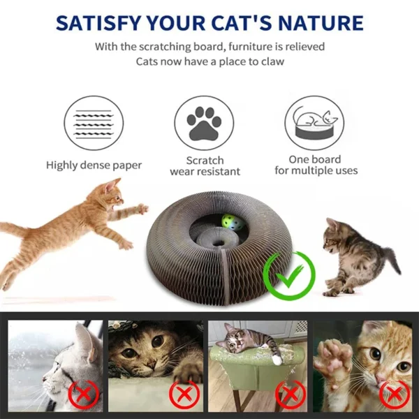 HOOPET Foldable Cat Scratch Board with Bell Ball – Round Corrugated Cardboard Toy
