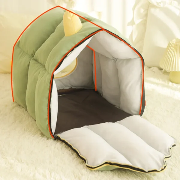 Cozy Winter Cat Bed & Small Dog House – Deep Sleep Cave Nest with Detachable Cushion, Soft Tent-Style Pet Basket
