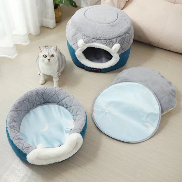 Plush Winter Cat & Dog Bed – Soft Warm Kennel Nest with Cushion for Small Pets