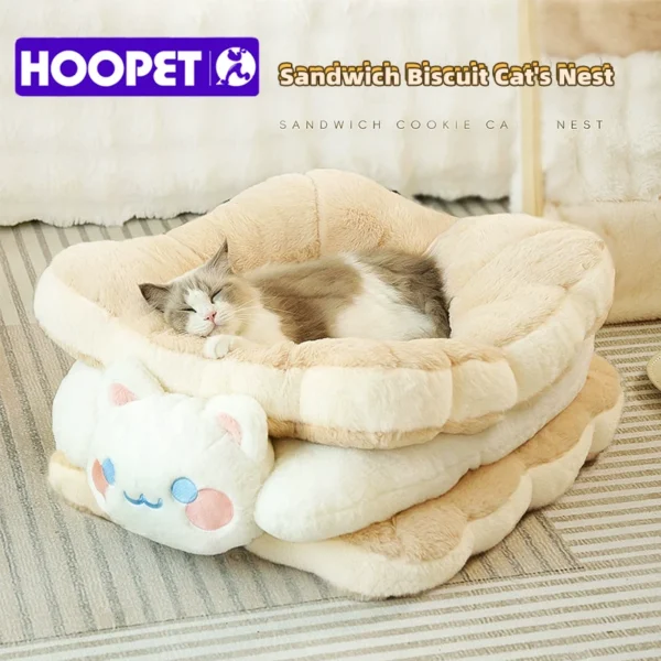 Sandwich Cookie Cat Bed – Warm, Thickened Winter Nest for Kittens & Cats, Cozy Sleeping Pet Kennel