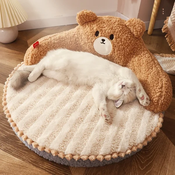Bear-Shaped Cat Sofa Bed – Washable Sleeping Cave Mat for Small Dogs & Kittens | Cozy Kennel Nest with Sponge Cushion
