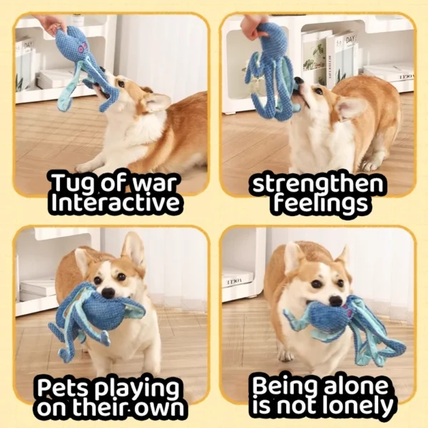 HOOPET Dog Toy – Bite-Resistant Teething Octopus with Squeaker for Puppies, Corgis & Bichons – Boredom Relief & Energy Burner
