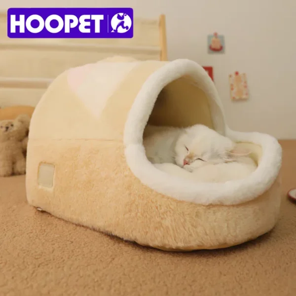 Ice Cream Beige Cat Bed – Warm Winter Sleeping Nest with Soft Sponge Cushion for Kittens, Garfield & Ragdoll Cats