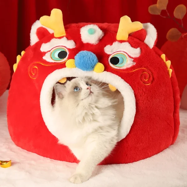 Winter Warm Cat Cave Bed – Cozy Tent-Style Nest for Cats & Small Dogs, Deep Sleep Pet Basket Mat