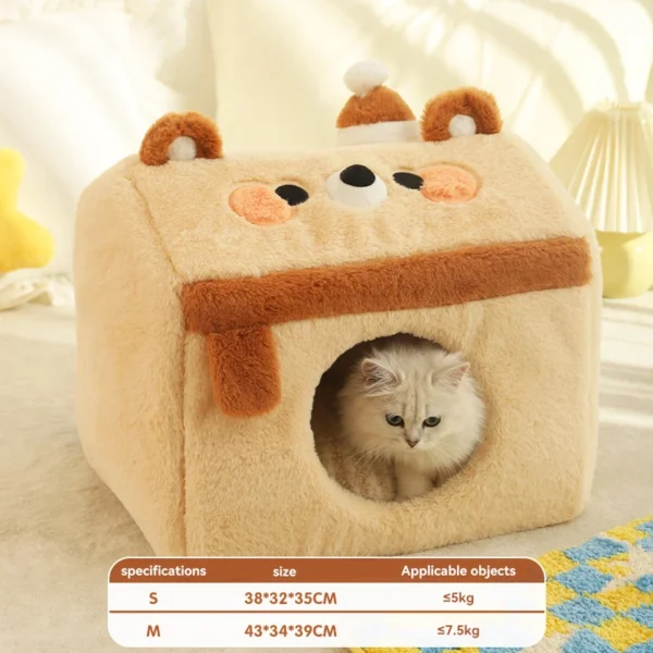 Winter Warm Cat Cave Bed – Soft Pet House & Mat for Cats and Small Dogs, Cozy Deep Sleep Nest