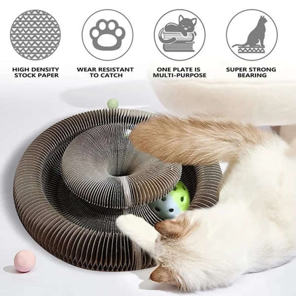 HOOPET Foldable Cat Scratch Board with Bell Ball – Round Corrugated Cardboard Toy