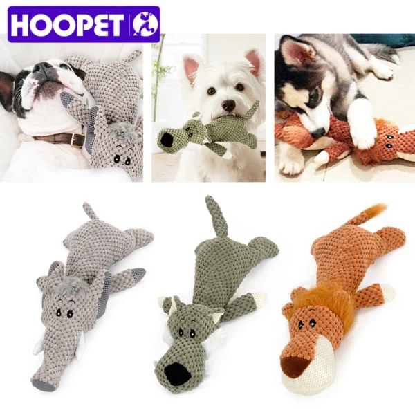 HOOPET Animal-Shaped Dog Chew Toy – Lion & Elephant Squeaky Interactive Toy (3 Colors)