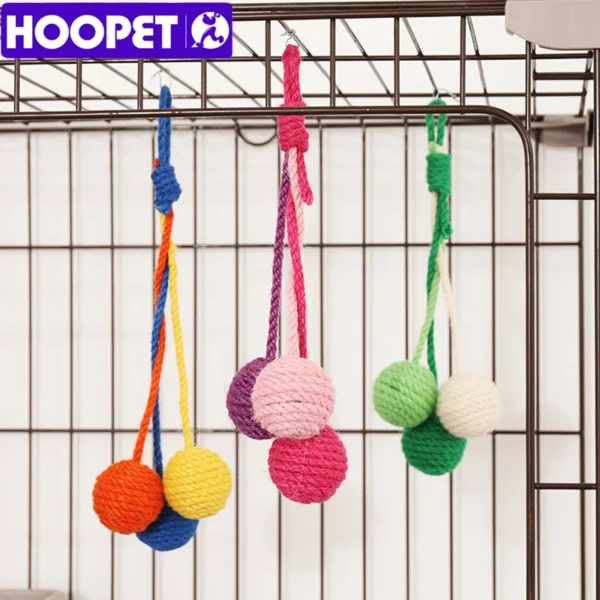 HOOPET Hanging Jute Rope Ball Toy – Colorful Sisal Cat Teaser Set