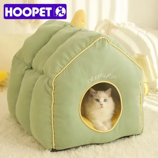 Cozy Winter Cat Bed & Small Dog House – Deep Sleep Cave Nest with Detachable Cushion, Soft Tent-Style Pet Basket