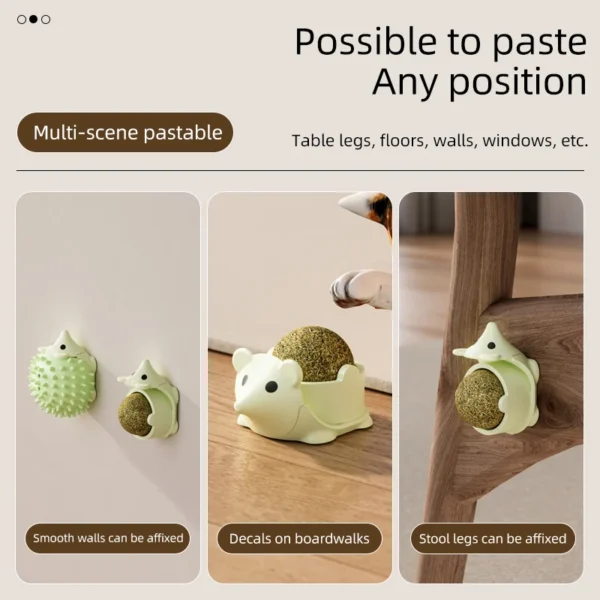 HOOPET Catnip Ball Toy – Hedgehog Wall-Mount Lickable Cat Snack