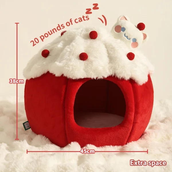 Winter Warm Enclosed Cat House – Super Large Strawberry-Shaped Pet Bed for Cats and Small Dogs, Cozy and Secure Design
