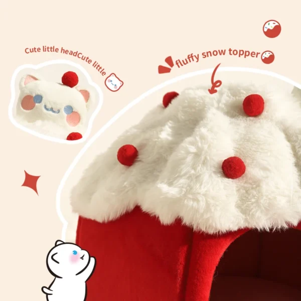 Winter Warm Enclosed Cat House – Super Large Strawberry-Shaped Pet Bed for Cats and Small Dogs, Cozy and Secure Design