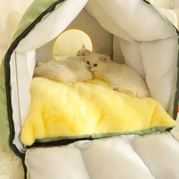 Cozy Winter Cat Bed & Small Dog House – Deep Sleep Cave Nest with Detachable Cushion, Soft Tent-Style Pet Basket
