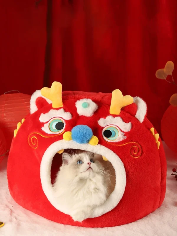 Winter Warm Cat Cave Bed – Cozy Tent-Style Nest for Cats & Small Dogs, Deep Sleep Pet Basket Mat