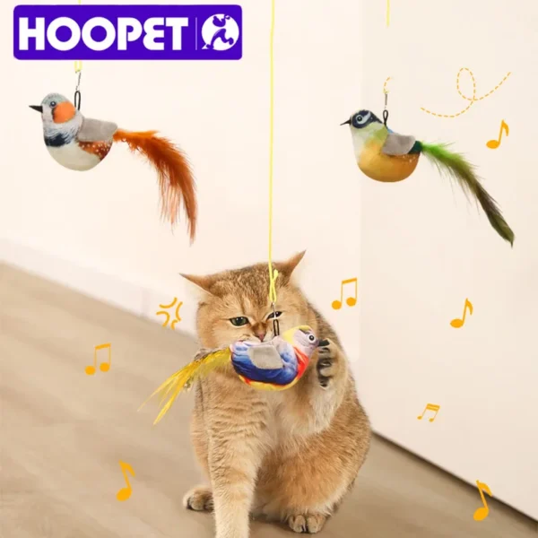 HOOPET Feather Bird Cat Toy – Interactive Simulation Stick with Suction Base for Kittens