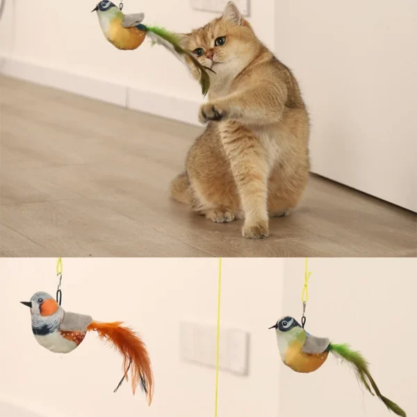 HOOPET Feather Bird Cat Toy – Interactive Simulation Stick with Suction Base for Kittens