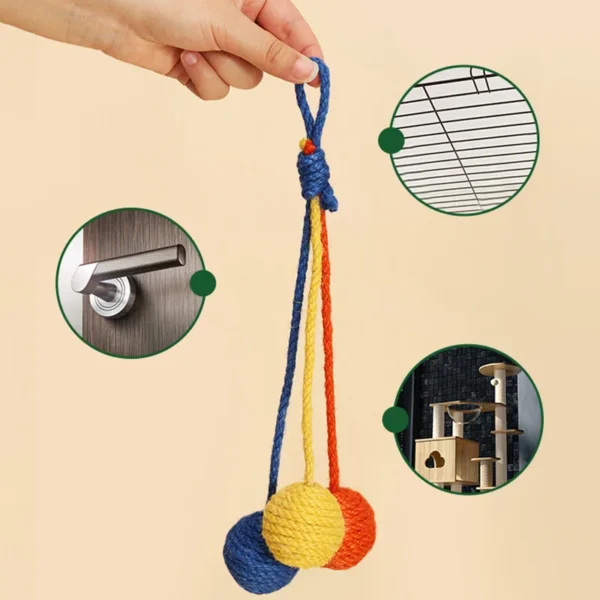 HOOPET Hanging Jute Rope Ball Toy – Colorful Sisal Cat Teaser Set