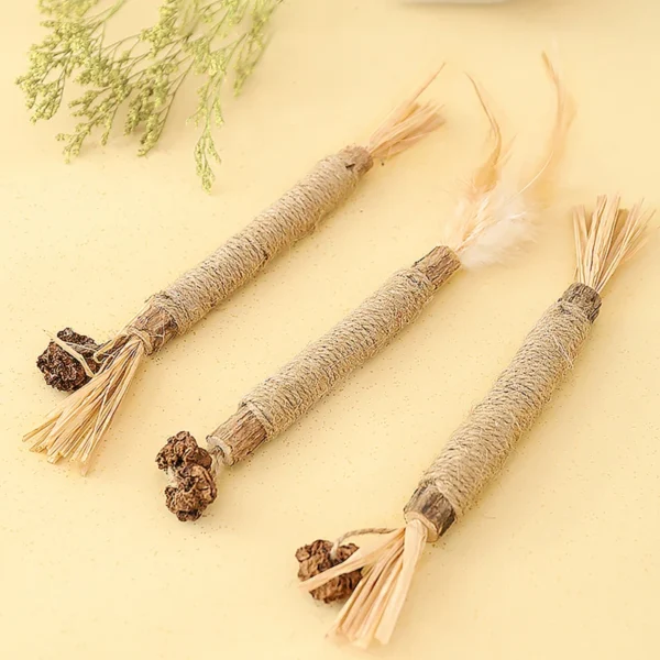 HOOPET Catnip Molar Stick – Natural Wooden Polygonum & Lafite Grass Cat Toy