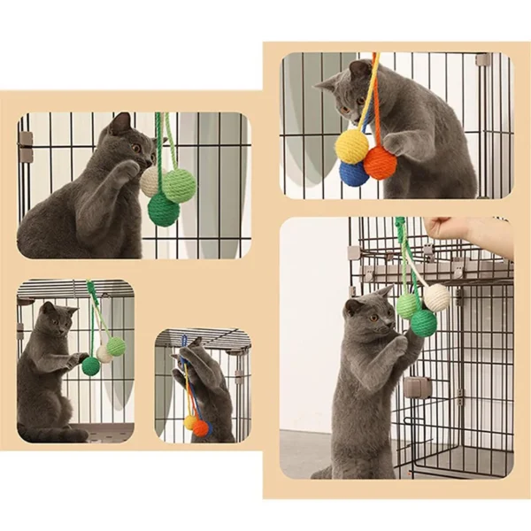HOOPET Hanging Jute Rope Ball Toy – Colorful Sisal Cat Teaser Set
